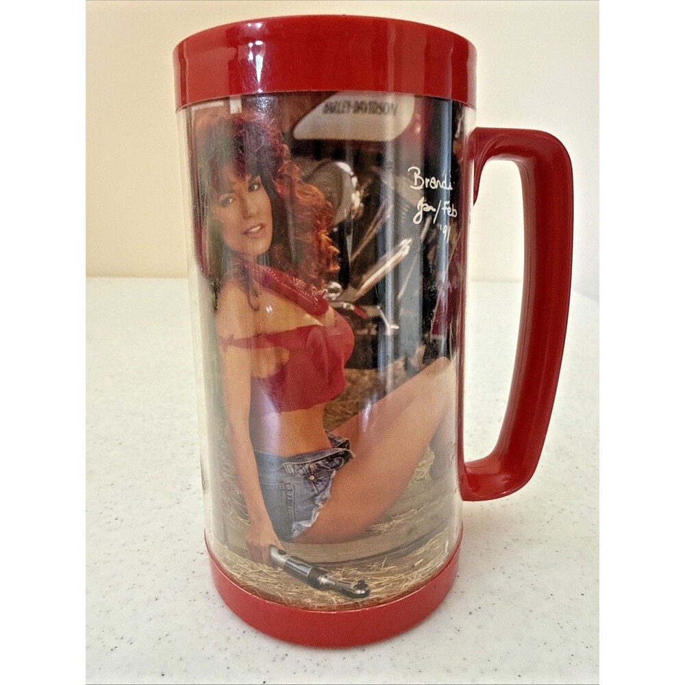 Vintage Thermo Serv Snap on Plastic Mug Centerfold Girl Brandi Jan/Feb '91